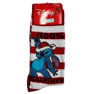 Stitch 100% Naughty Christmas Socks~Sock Size 10-13~New